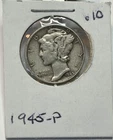 1945-P Mercury / Winged Liberty Head Dime - Last Year - 90% Silver FREE SHIPPING