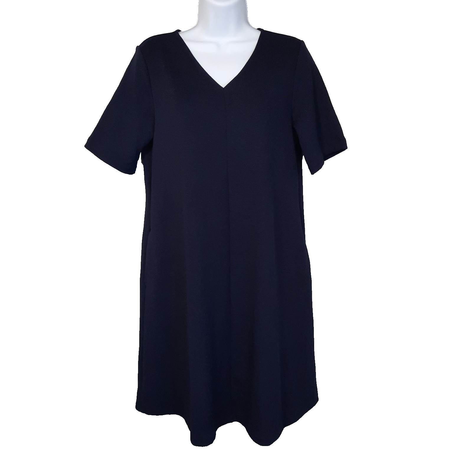 Uniqlo Dress Blue Micro Waffle Weave Knit Womens Small Pockets Minimalist Preppy