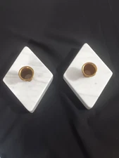 Polished White Marble Diamond Shaped Modern Minimalist Candle Stick Holders 2pc
