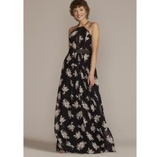 DB Studio Floral Printed Chiffon Halter A-Line with Illusion Detail Plus SZ 16