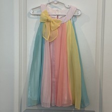 Rare Editions Pleated Chiffon Dress Toddler Girl 4T Pastel Bow Special Occasion