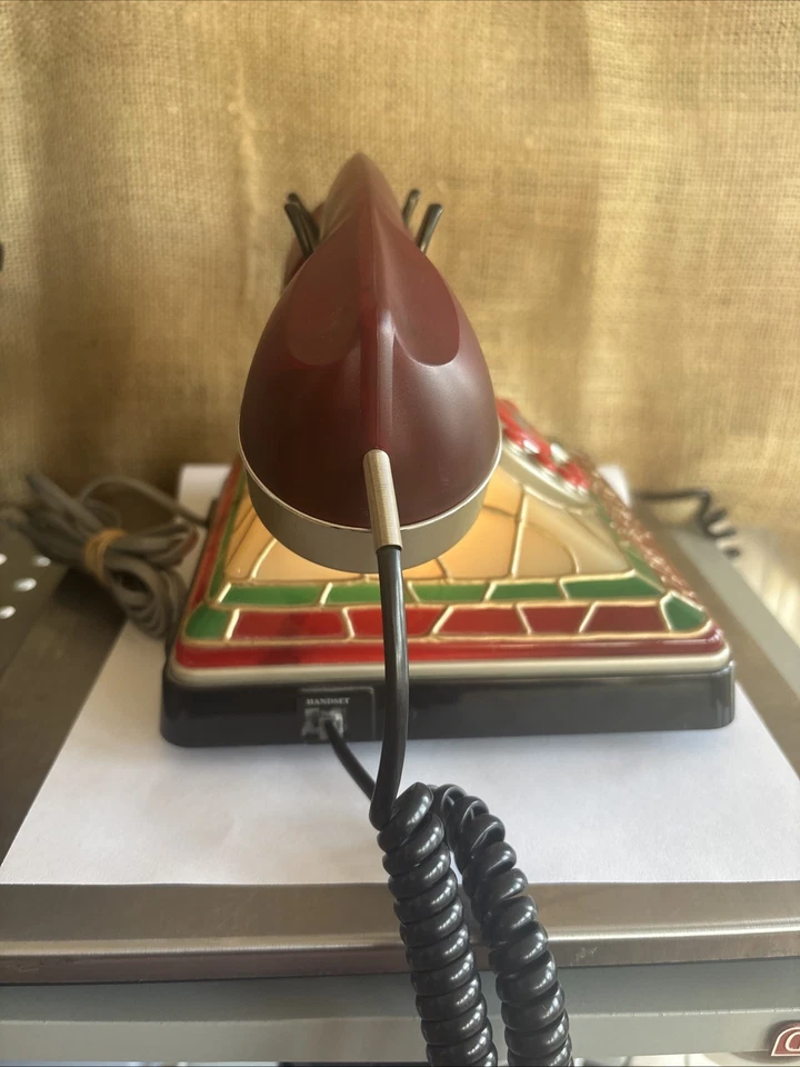 Coca-Cola Light Up Push Button Landline Telephone Stained Glass Look Lights Up - Image 4 of 4