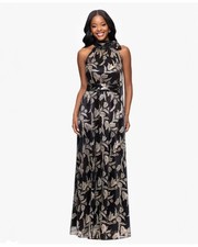 Betsy  Adam Black Gold Metallic Floral Sheath Gown Size 12P 259