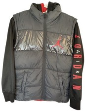 Nike Air Jordan Puffer Vest Jacket w/Sweatshirt Sleeves  Hood Youth Sz L 12-13
