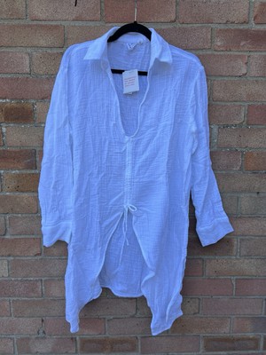 Roxy Womens Sun Limonade Beach Shirt Dress Top White Size M