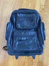 Patchwork Leather Rolling Backpack Black Carry-on Luggage VTG