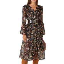 MinkPink Black Floral Peasant Dress XS Chiffon Cottage Western Designer $129