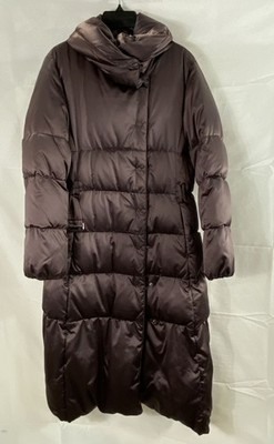 Burberry London Women's Long Down Puffer Coat Purple Nova Check Lining Belted