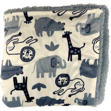 Dream Gro Blue White Jungle Animals Baby Blanket Sherpa Plush Elephant Giraffe