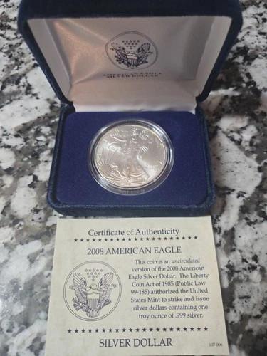 2008 American Eagle Silver Dollar 1 oz Fine Silver. With Orginal Packaging & COA