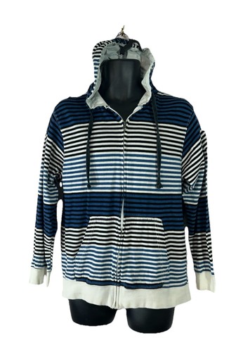Counter Intelligence Mens Large Long Sleeve Zip up Hoodie Sweatshirt Blue Stripe