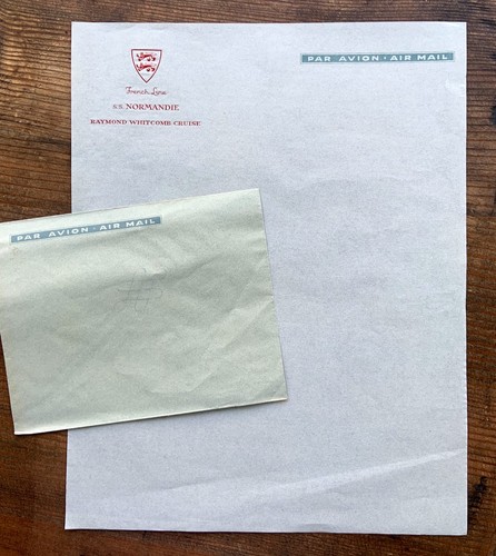 RARE 1938/39 S.S. NORMANDIE AIR MAIL LETTERHEAD & ENVELOPE