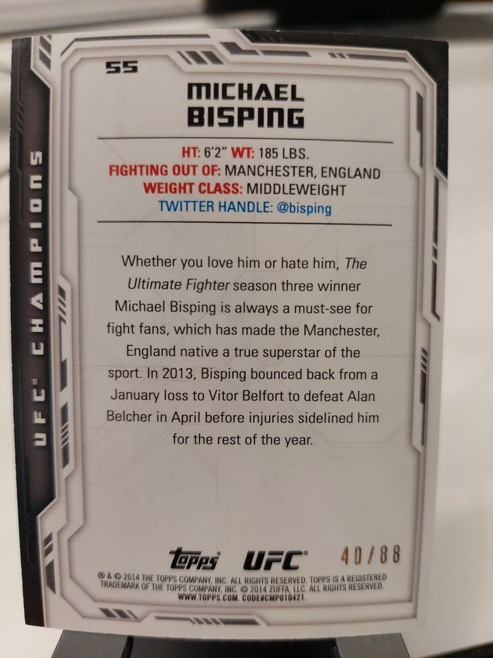 Michael Bisping #55 2014 Topps UFC Champions Blue #40/88 - Image 2 of 2