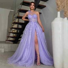 Elegant Lavender Wedding Dress One Shoulder Sleeveless Lace Applique Bridal Gown