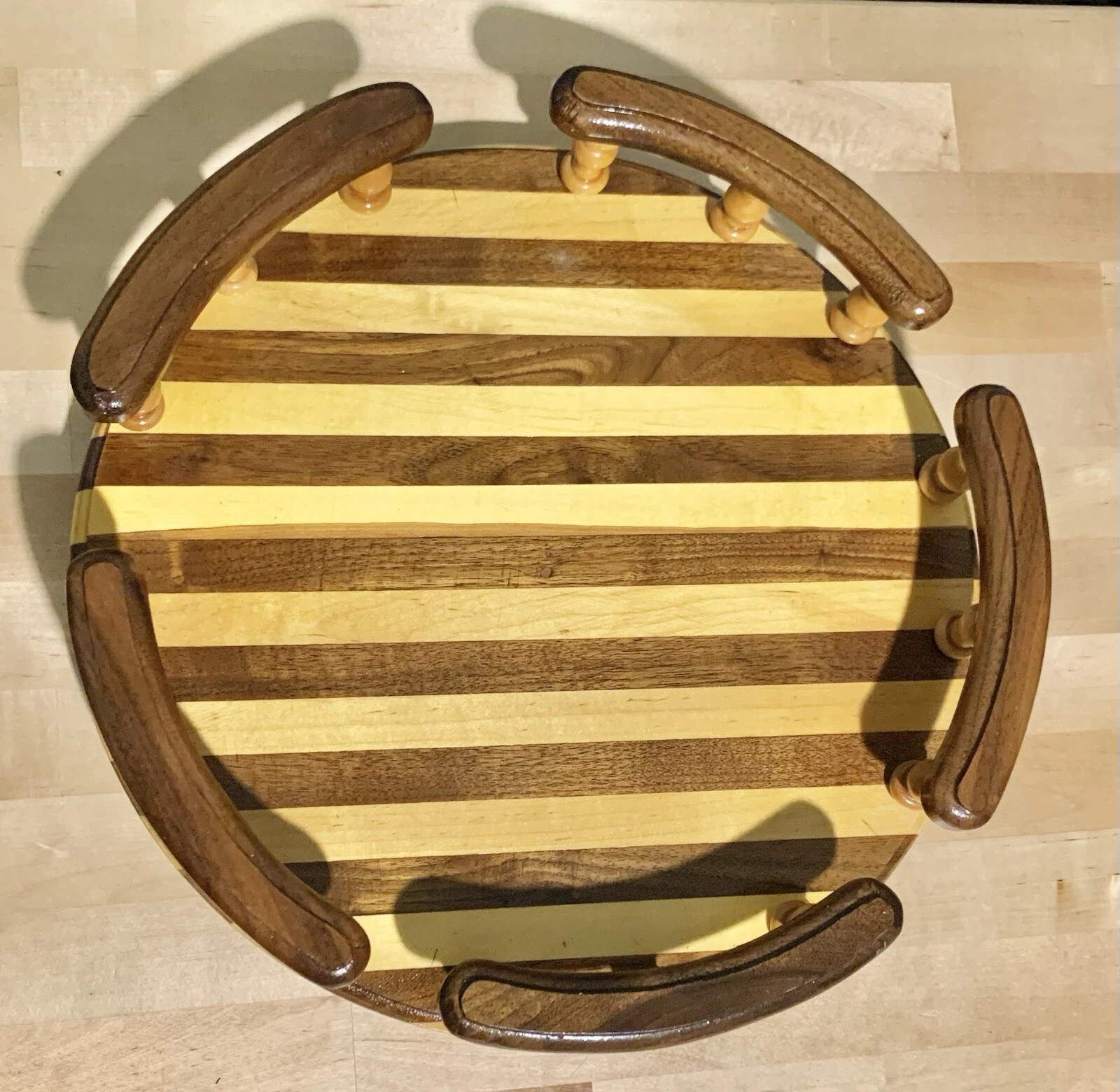 GORGEOUS VINTAGE TWO TONE WOODEN LAZY SUSAN TURNTABLE KITCHEN ORGANIZER WOOD
