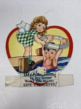 Vintage Mechanical Valentine Help I'm Drowning Life Preserver Carrington USA