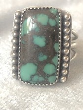 Classic Southwestern Natural Spider Web Turquoise Ring, Sterling, 8