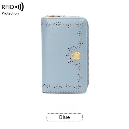 Ladies RFID Blocking Zipper Leather Medium&Long Flower Wallet Cash Card Holder - Picture 29 of 29