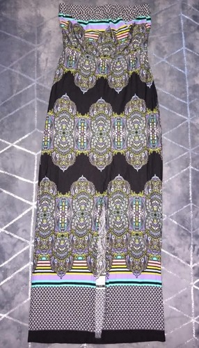 Miss Selfridge Paisley Stretch Split Cut Out Back Strapless Bandeau Dress UK 10 - Picture 2 of 7