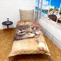 Katze Brown Set 2Pezzi Einzelbett Bettbezug 140X200Cm, Leinen Jungs