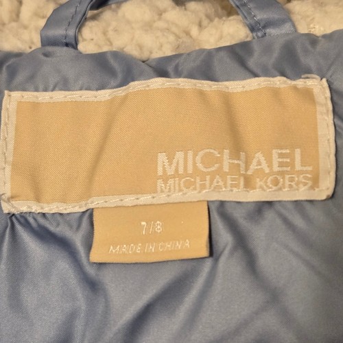 Michael Kors MK Girls Quilted Puffer Jacket Hood & Zip Closure Faux Fur Sz 7/8 - Picture 4 of 12