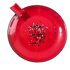 EMAILLE 50er 60er bunt rot 10,3 cm MESSING Aschenbecher Ascher  rot