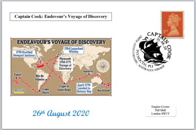 2020 captain cook 250th anniv first voyage ships maps postal card 150 x ...