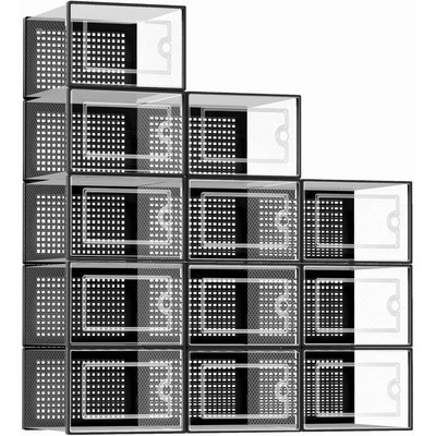 Kuject 12er-Pack transparente stapelbare Schuhkartons, passend für Größe 12, platzsparender Organizer