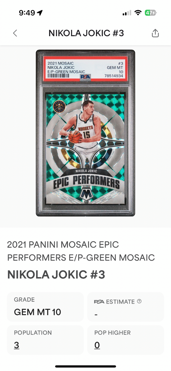 MOSAIC NIKOLA JOKIC CHOICE AUTO PSA10 【公式通販】 MOSAIC NIKOLA JOKIC CHOICE AUTO PSA10 【公式通販】
