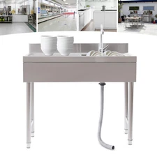 Commercial Sink Stainless Steel Kitchen Utility Sink 1 Compartment & Prep Table