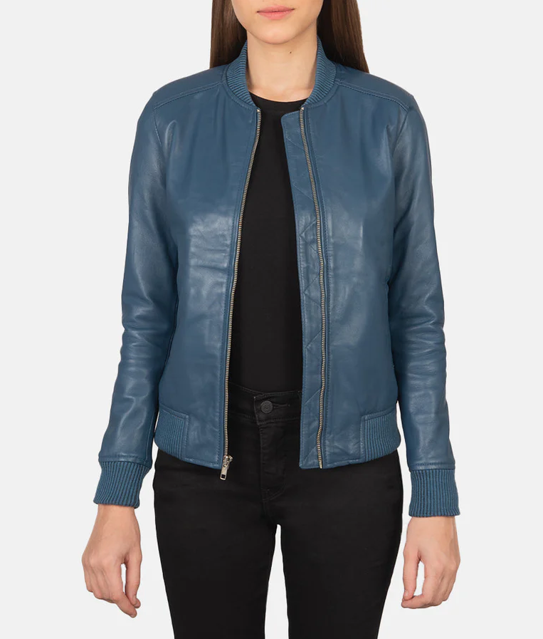 Bliss Blue Genuine Leather Bomber Jacket for Men Lightweight Stylish Coat