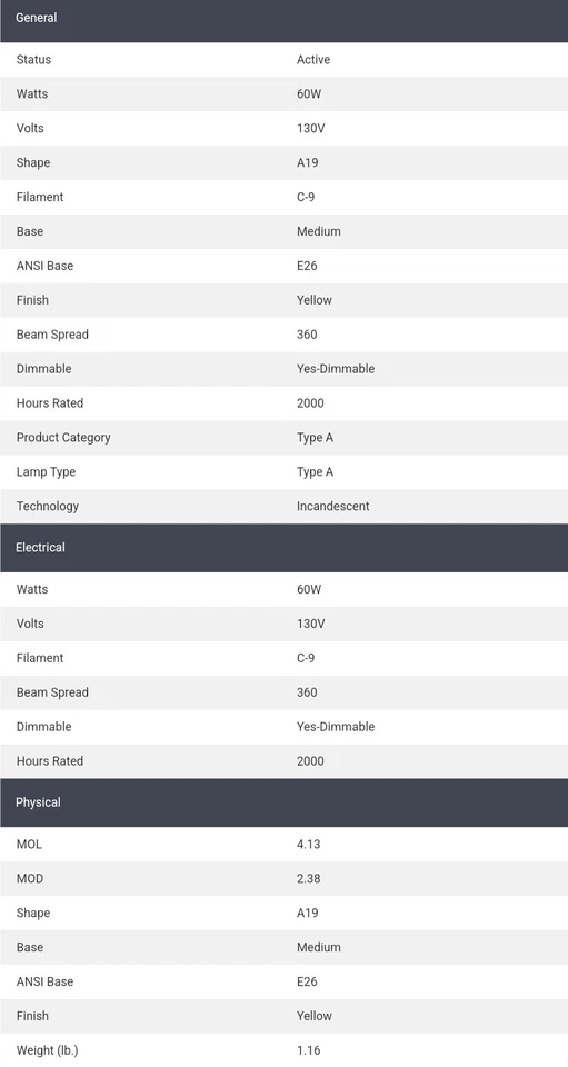 Two 2-bulb packs (4 Total) of Satco 60W Yellow Bug Lights “Chase-A-Bug” S3938 - Image 3 of 4