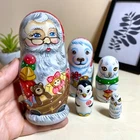 Christmas Nesting Doll - Santa Claus and Animals, Xmas Ornament 5pcs 5,4"/13,5cm