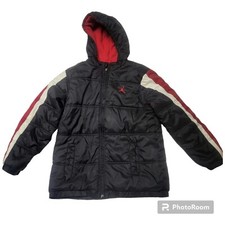 Vtg Air Jordan Jacket L Nike Puffer Coat Quilted Lined Hood Blk Red