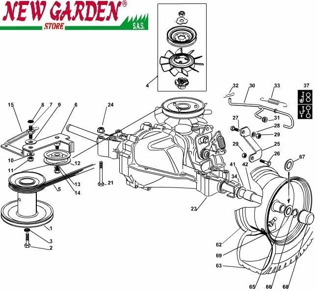 Transmission Exploded View 72 CM XF140HDM Mower Lawn Mower Castelgarden Parts