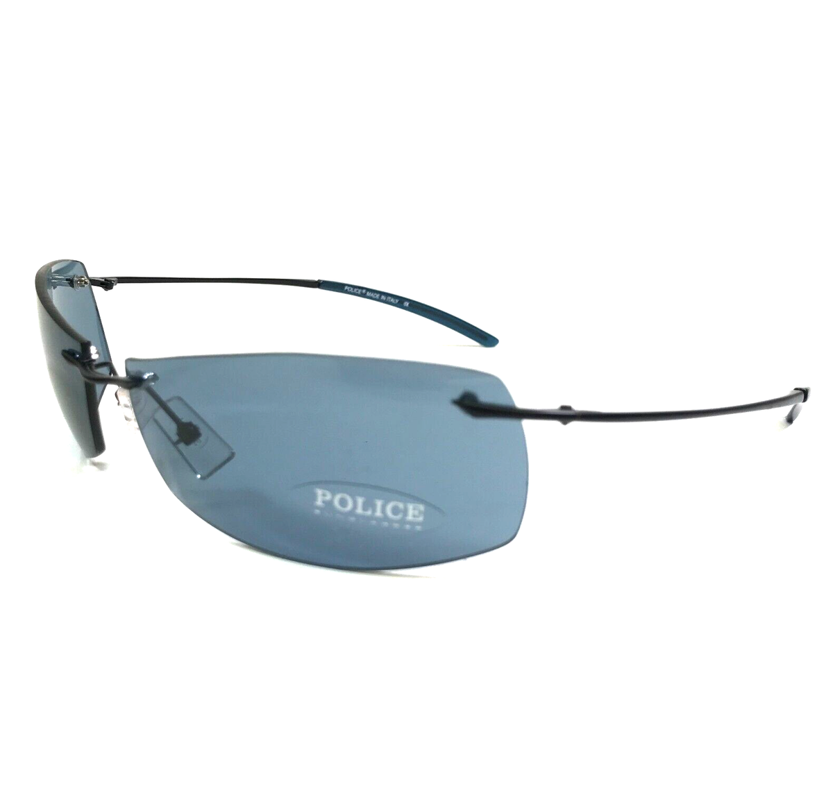 Police Sunglasses MOD.2672 COL.531 Black Rimless Wrap w Blue Lenses  66-17-130 | eBay