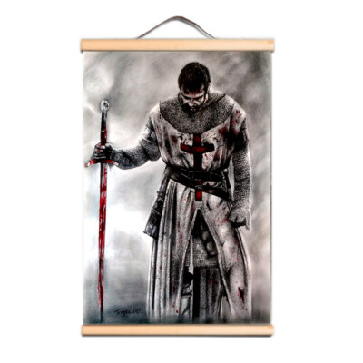 Vintage Knights Templar Art Poster For Indoor Wall Armor Warrior Scroll ...