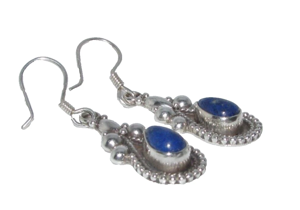 Orecchini A Pendente In Argento Sterling 925 E Pietra Di Lapis Lazuli - Immagine 2 di 4