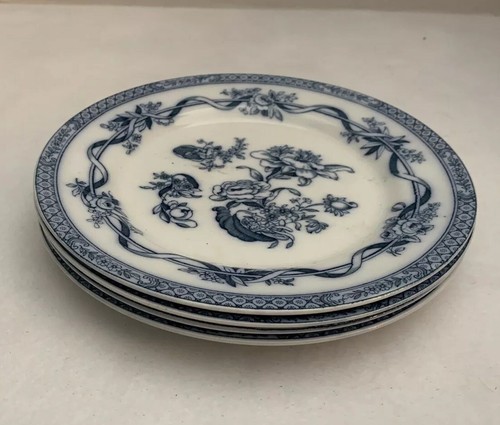 Set of 4 Antique Johnson Bros Brothers Flow Blue China Plates 9" Tokio - Picture 6 of 7