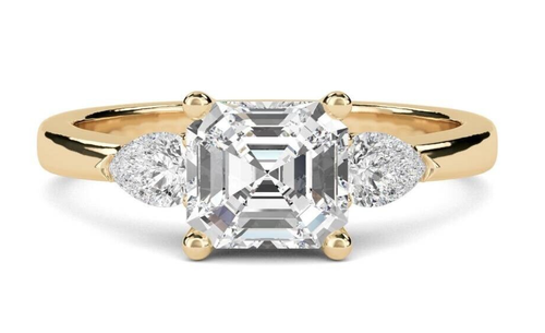 Three Stone Moissanite Engagement Women Ring 14K Gold Plated 925 Sterling Silver