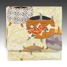 VINTAGE JAPANESE OBI SASH BROCADE SILK SEWING SPOOL PATTERN JAPAN C.1940