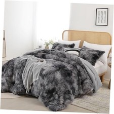Fluffy Comforter Set, Faux Fur Comforter Set Size, Luxury Queen Tie-dye Grey