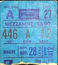 Dave Maloney Goal #1 Rangers North Stars NHL Hockey Ticket Stub MSG 11/28/1976