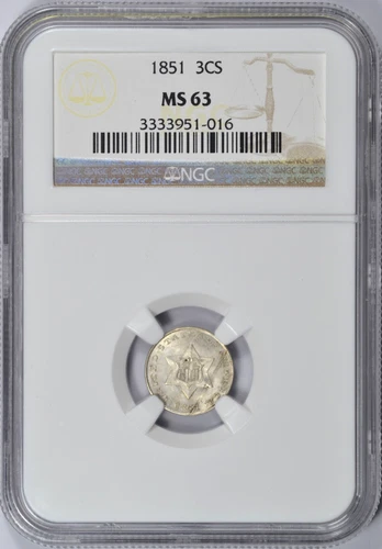 1851 THREE CENT SILVER NGC MS63 NICE COIN
