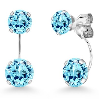 1-4 Cttw Gemstone Birthstone Two-Stone Front Back Stud Earrings for Women | 14K