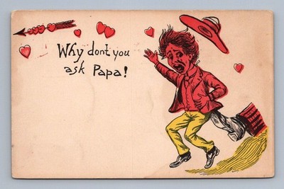 Antique Comic Why dont you ask Papa courtship man being kicked 1905
