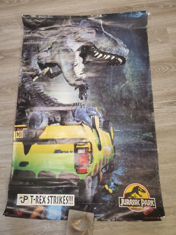 1993 Jurassic Park Poster 'T-REX STRIKES!!!' 35"×23"