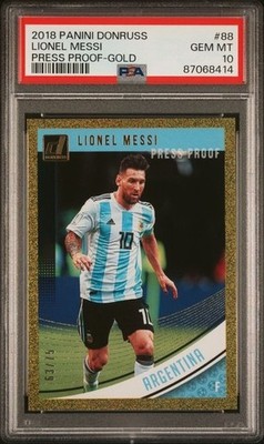 LIONEL MESSI 2018 Panini Donruss Gold Press Proof /75 PSA 10
