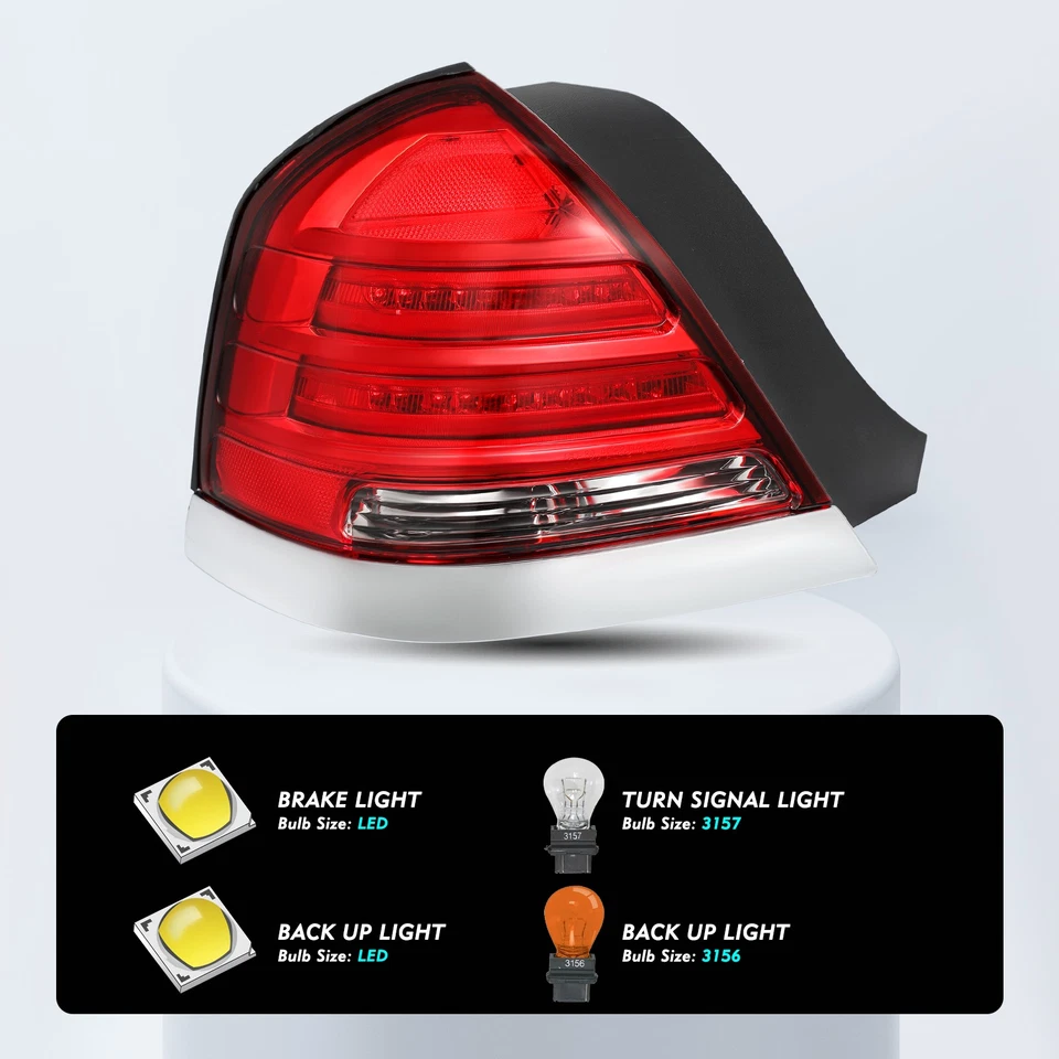 For 1998-2011 Ford Crown Victoria LED Chrome Red Rear Outer Tail Lights Lamps - Image 2 of 4