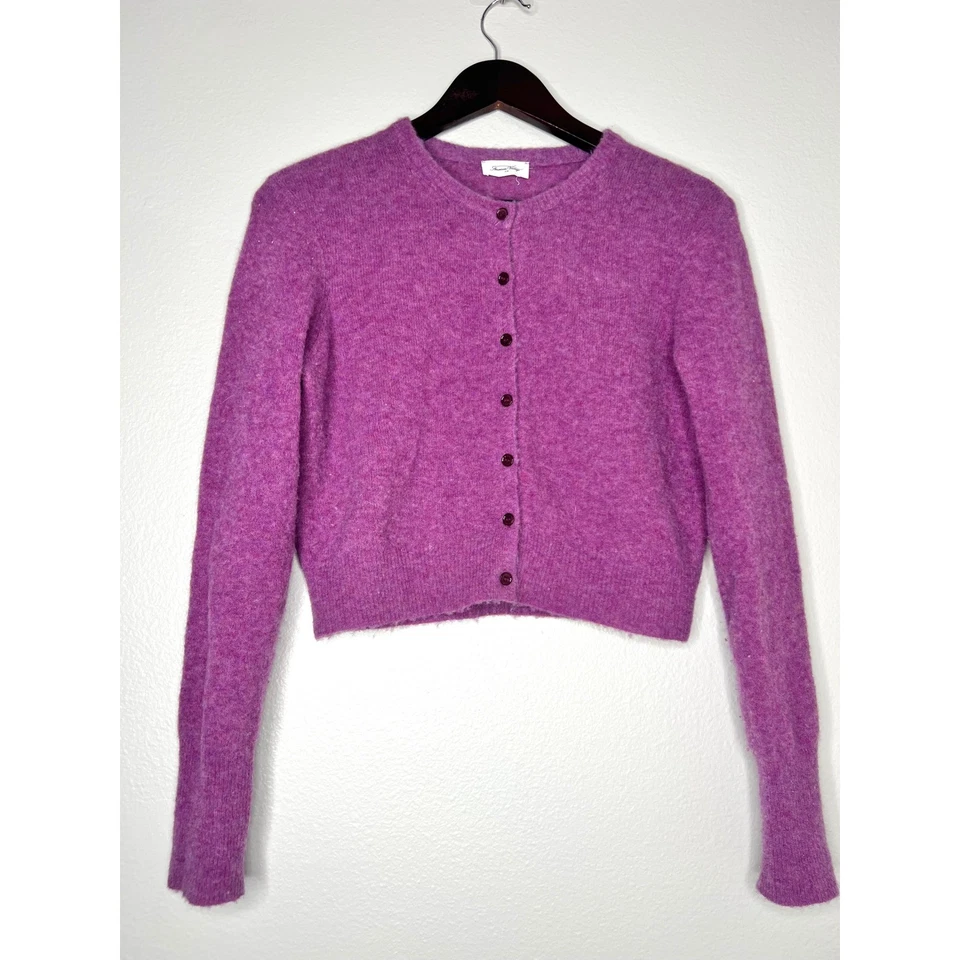 CÁRDIGAN MUJER RAZPARK American Vintage púrpura mezcla alpaca recortado talla S Foto 2 de 4